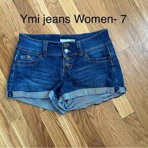 YMI Women's Dark Blue Rolled-Hem Denim Shorts